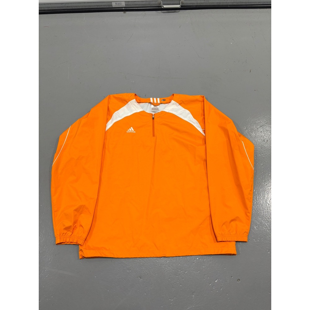 Adidas ClimaProof‎ Mens Large Orange White Quarter Zip Windbreaker Pullover